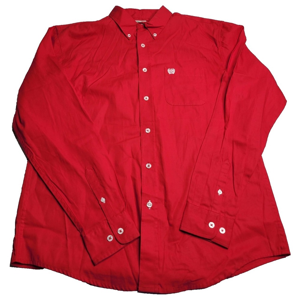 Cinch Red Long Sleeve Button‎ Up Western Shirt Boy's XXL 16/18